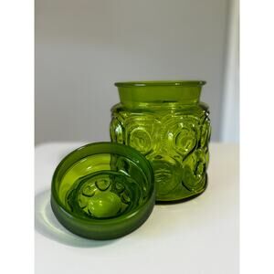LE Smith Moon Stars Avocado Green Glass Canister Vintage MCM